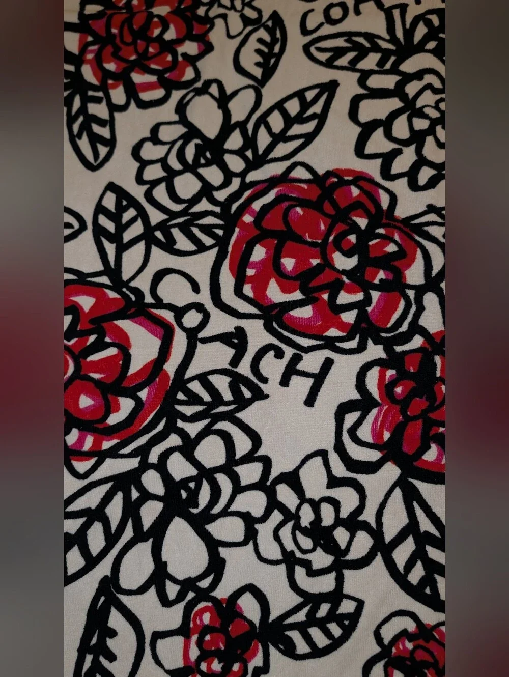 Coach Poppy Floral Graffiti Beach Towel Black Red White 38